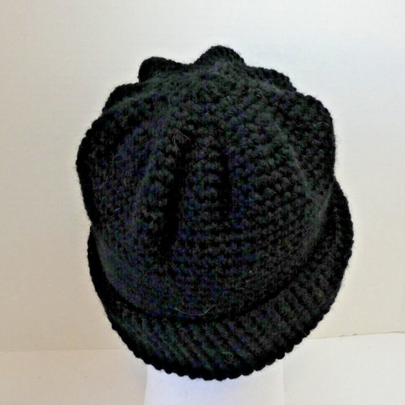 Black Wool Slouch Baggy Beanie Hat Dreads Cap Handmade Crochet Hand Knit OS - Picture 7 of 10